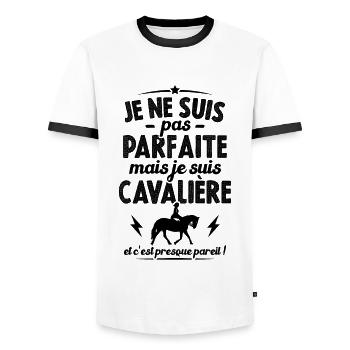 Je ne suis pas parfaite mais je suis Cavalière - T-shirt contrasté Homme - blanc/noir - Devant - AI Model Female 172 light (172cm) & AI Model Male 178 dark (178cm)