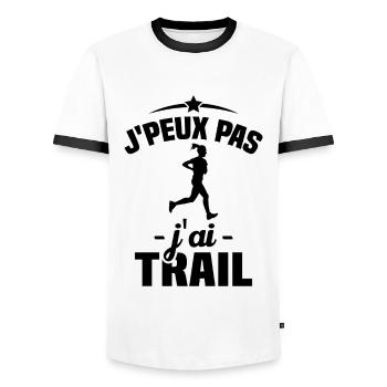 J'peux pas j'ai Trail Humour idée cadeau - T-shirt contrasté Homme - blanc/noir - Devant - AI Model Female 172 light (172cm) & AI Model Male 178 dark (178cm)