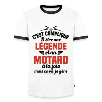 Legende et Motard, Cadeau Motard - T-shirt contrasté Homme - blanc/noir - Devant - AI Model Female 172 light (172cm) & AI Model Male 178 dark (178cm)