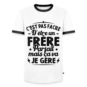 Pas facile d'être un frère parfait humour cadeau - T-shirt contrasté Homme - blanc/noir - Devant - AI Model Female 172 light (172cm) & AI Model Male 178 dark (178cm)