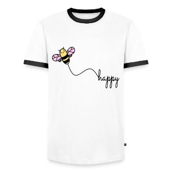 BEE HAPPY - Happy Protection de l’environnement BEE Wordplay - T-shirt contrasté Homme - blanc/noir - Devant - AI Model Female 172 light (172cm) & AI Model Male 178 dark (178cm)