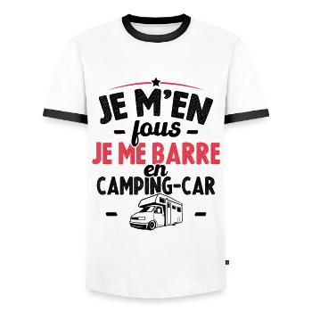 Je m'en fous je me barre en camping-car - T-shirt contrasté Homme - blanc/noir - Devant - AI Model Female 172 light (172cm) & AI Model Male 178 dark (178cm)