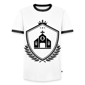 Armoiries de l’église - T-shirt contrasté Homme - blanc/noir - Devant - AI Model Female 172 light (172cm) & AI Model Male 178 dark (178cm)