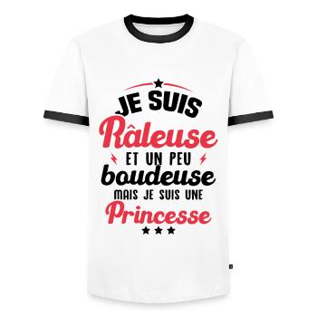 Un peu boudeuse mais je suis une princesse - T-shirt contrasté Homme - blanc/noir - Devant - AI Model Female 172 light (172cm) & AI Model Male 178 dark (178cm)