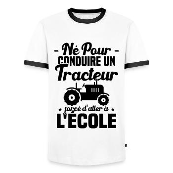 Né Pour Conduire Un Tracteur Cadeau Humour Fermier - T-shirt contrasté Homme - blanc/noir - Devant - AI Model Female 172 light (172cm) & AI Model Male 178 dark (178cm)