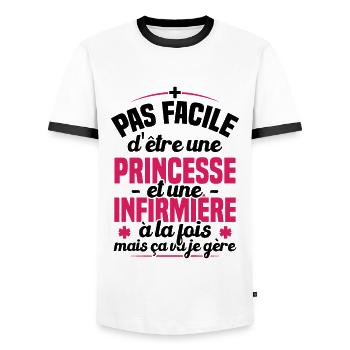 Princesse et Infirmière / Humour cadeau infirmière - T-shirt contrasté Homme - blanc/noir - Devant - AI Model Female 172 light (172cm) & AI Model Male 178 dark (178cm)