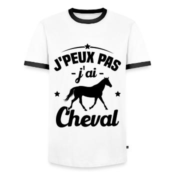 J'peux pas j'ai cheval - T-shirt contrasté Homme - blanc/noir - Devant - AI Model Female 172 light (172cm) & AI Model Male 178 dark (178cm)