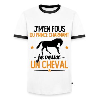 J'm'en fou du prince charmant je veux un cheval - T-shirt contrasté Homme - blanc/noir - Devant - AI Model Female 172 light (172cm) & AI Model Male 178 dark (178cm)