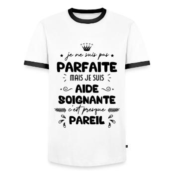 Je ne suis pas parfait mais je suis aide-soignant - T-shirt contrasté Homme - blanc/noir - Devant - AI Model Female 172 light (172cm) & AI Model Male 178 dark (178cm)