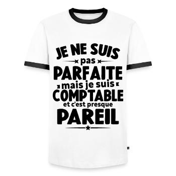 Pas parfaite mais je suis comptable humour cadeau - T-shirt contrasté Homme - blanc/noir - Devant - AI Model Female 172 light (172cm) & AI Model Male 178 dark (178cm)