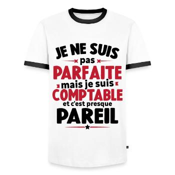 Pas parfaite mais je suis comptable humour cadeau - T-shirt contrasté Homme - blanc/noir - Devant - AI Model Female 172 light (172cm) & AI Model Male 178 dark (178cm)