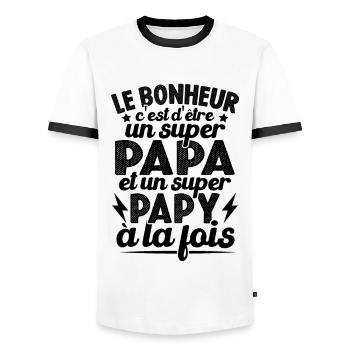 Le Bonheur D'être Un Super Papa Et Un Super Papy - T-shirt contrasté Homme - blanc/noir - Devant - AI Model Female 172 light (172cm) & AI Model Male 178 dark (178cm)