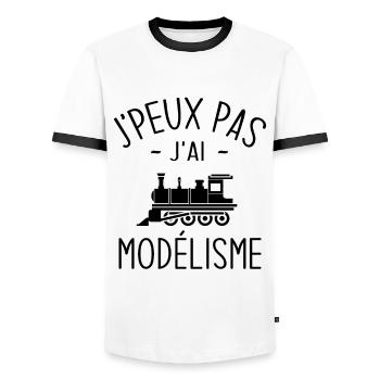 Je Peux Pas J'ai Modélisme Humour Cadeau - T-shirt contrasté Homme - blanc/noir - Devant - AI Model Female 172 light (172cm) & AI Model Male 178 dark (178cm)
