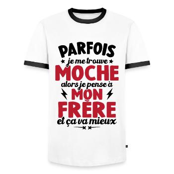 Je pense à mon frère et ça va mieux humour cadeau - T-shirt contrasté Homme - blanc/noir - Devant - AI Model Female 172 light (172cm) & AI Model Male 178 dark (178cm)