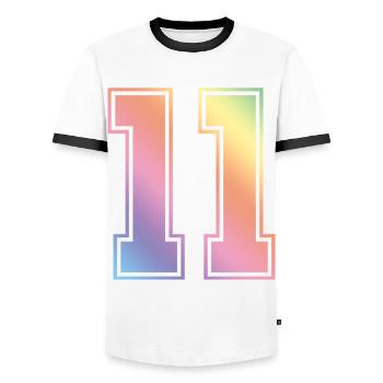 11 Number Colorful - Men's Ringer Shirt - white/black - Front - AI Model Female 172 light (172cm) & AI Model Male 178 dark (178cm)
