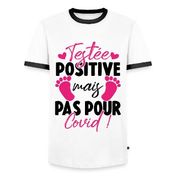 Testée positive mais pas pour covid Humour Bebe - T-shirt contrasté Homme - blanc/noir - Devant - AI Model Female 172 light (172cm) & AI Model Male 178 dark (178cm)