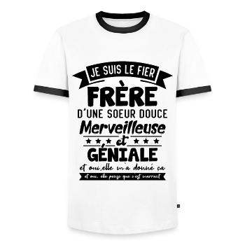Frère Et Sœur Cadeau Humour Personnalisé - T-shirt contrasté Homme - blanc/noir - Devant - AI Model Female 172 light (172cm) & AI Model Male 178 dark (178cm)