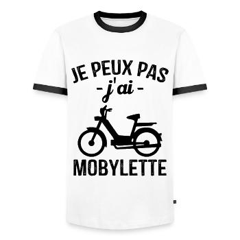 Je Peux Pas J'ai Mobylette Humour Cadeau - T-shirt contrasté Homme - blanc/noir - Devant - AI Model Female 172 light (172cm) & AI Model Male 178 dark (178cm)
