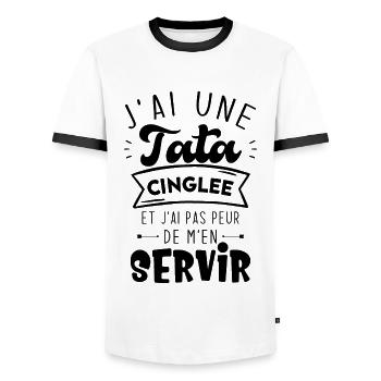 J'ai Une Tata Cinglée Humour Cadeau - T-shirt contrasté Homme - blanc/noir - Devant - AI Model Female 172 light (172cm) & AI Model Male 178 dark (178cm)