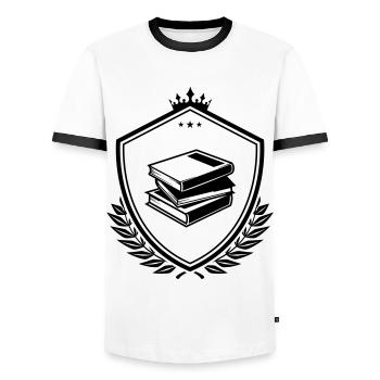 Bücher lernen wappen - Männer Kontrast-T-Shirt - Weiß/Schwarz - Vorne - AI Model Female 172 light (172cm) & AI Model Male 178 dark (178cm)