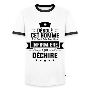 Cet Homme Est Déjà Pris Par Une Infirmière - T-shirt contrasté Homme - blanc/noir - Devant - AI Model Female 172 light (172cm) & AI Model Male 178 dark (178cm)