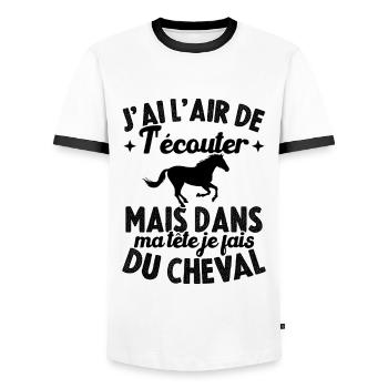 Dans ma tête je fais du cheval, Cadeau équitation - T-shirt contrasté Homme - blanc/noir - Devant - AI Model Female 172 light (172cm) & AI Model Male 178 dark (178cm)