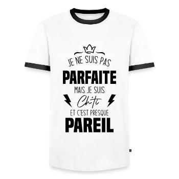 Je ne suis pas parfaite mais je suis chti - T-shirt contrasté Homme - blanc/noir - Devant - AI Model Female 172 light (172cm) & AI Model Male 178 dark (178cm)