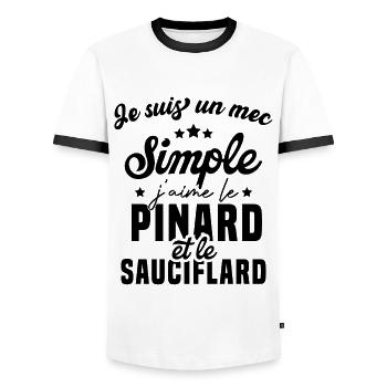 Un mec simple j'aime le pinard et le sauciflard - T-shirt contrasté Homme - blanc/noir - Devant - AI Model Female 172 light (172cm) & AI Model Male 178 dark (178cm)