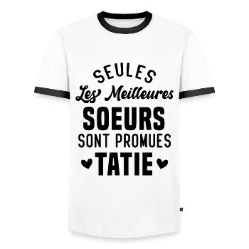 Seules les Meilleures Soeurs sont Promues Tatie - T-shirt contrasté Homme - blanc/noir - Devant - AI Model Female 172 light (172cm) & AI Model Male 178 dark (178cm)