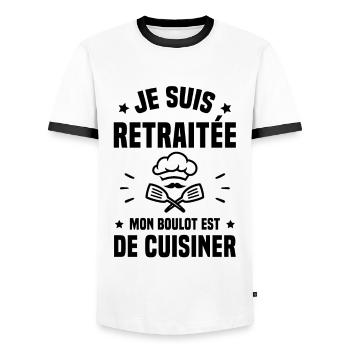 Je suis retraitée mon boulot est de cuisiner - T-shirt contrasté Homme - blanc/noir - Devant - AI Model Female 172 light (172cm) & AI Model Male 178 dark (178cm)