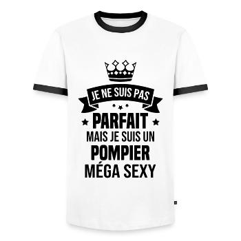 Je suis un pompier méga sexy, Cadeau pompier - T-shirt contrasté Homme - blanc/noir - Devant - AI Model Female 172 light (172cm) & AI Model Male 178 dark (178cm)