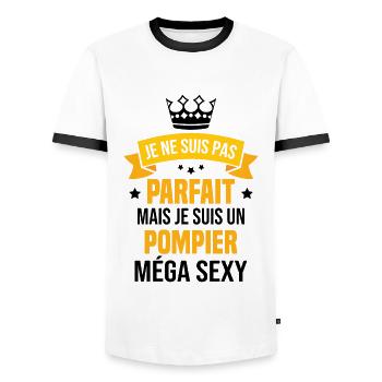 Je suis un pompier méga sexy, Cadeau pompier - T-shirt contrasté Homme - blanc/noir - Devant - AI Model Female 172 light (172cm) & AI Model Male 178 dark (178cm)