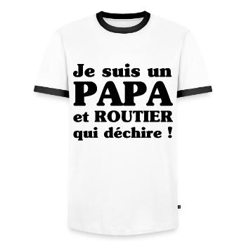 je suis un papa et routier qui déchire - T-shirt contrasté Homme - blanc/noir - Devant - AI Model Female 172 light (172cm) & AI Model Male 178 dark (178cm)