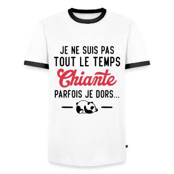 Je suis pas tout le temps chiante parfois je dors - T-shirt contrasté Homme - blanc/noir - Devant - AI Model Female 172 light (172cm) & AI Model Male 178 dark (178cm)