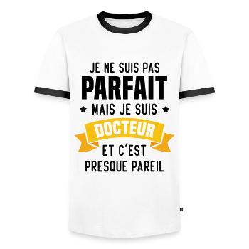 Pas parfait mais je suis docteur - T-shirt contrasté Homme - blanc/noir - Devant - AI Model Female 172 light (172cm) & AI Model Male 178 dark (178cm)