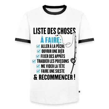 La liste du pêcheur Cadeau humour pour pêcheur - T-shirt contrasté Homme - blanc/noir - Devant - AI Model Female 172 light (172cm) & AI Model Male 178 dark (178cm)