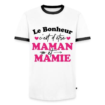 Le bonheur c'est d'être maman et mamie - T-shirt contrasté Homme - blanc/noir - Devant - AI Model Female 172 light (172cm) & AI Model Male 178 dark (178cm)