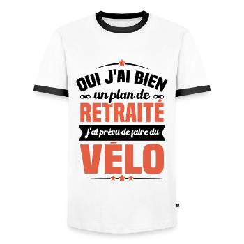 Un plan de retraite j'ai prévu de faire du vélo - T-shirt contrasté Homme - blanc/noir - Devant - AI Model Female 172 light (172cm) & AI Model Male 178 dark (178cm)