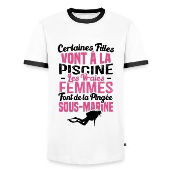 Les vraies femmes font de la plongée sous marine - T-shirt contrasté Homme - blanc/noir - Devant - AI Model Female 172 light (172cm) & AI Model Male 178 dark (178cm)