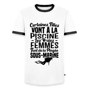 Les vraies femmes font de la plongée sous marine - T-shirt contrasté Homme - blanc/noir - Devant - AI Model Female 172 light (172cm) & AI Model Male 178 dark (178cm)