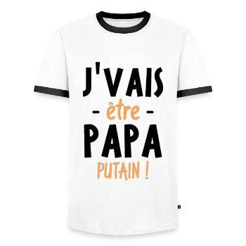 J'vais être papa putain ! - T-shirt contrasté Homme - blanc/noir - Devant - AI Model Female 172 light (172cm) & AI Model Male 178 dark (178cm)