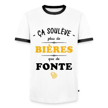 ça soulève plus de bières que de fonte - T-shirt contrasté Homme - blanc/noir - Devant - AI Model Female 172 light (172cm) & AI Model Male 178 dark (178cm)