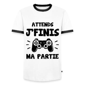 Attends Je Finis ma Partie - T-shirt contrasté Homme - blanc/noir - Devant - AI Model Female 172 light (172cm) & AI Model Male 178 dark (178cm)