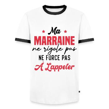Ma marraine ne rigole pas ne force pas à l'appeler - T-shirt contrasté Homme - blanc/noir - Devant - AI Model Female 172 light (172cm) & AI Model Male 178 dark (178cm)