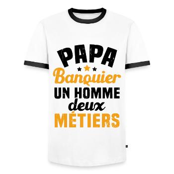 Papa Banquier un homme deux métiers - T-shirt contrasté Homme - blanc/noir - Devant - AI Model Female 172 light (172cm) & AI Model Male 178 dark (178cm)