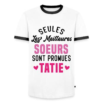 seules les meilleures soeurs sont promues tatie - T-shirt contrasté Homme - blanc/noir - Devant - AI Model Female 172 light (172cm) & AI Model Male 178 dark (178cm)