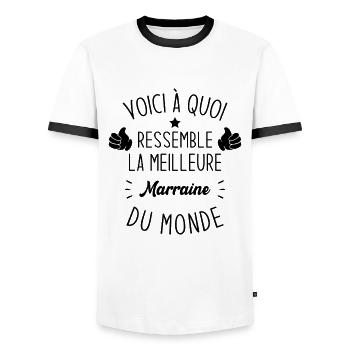 Voici à quoi ressemble la marraine parfaite - T-shirt contrasté Homme - blanc/noir - Devant - AI Model Female 172 light (172cm) & AI Model Male 178 dark (178cm)