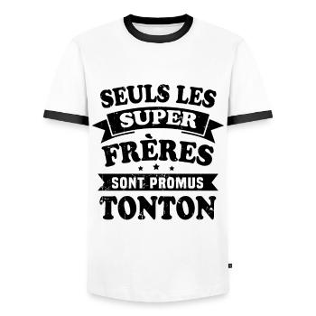Seuls les super frères sont promus tonton - T-shirt contrasté Homme - blanc/noir - Devant - AI Model Female 172 light (172cm) & AI Model Male 178 dark (178cm)