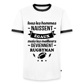 Les meilleurs hommes deviennent rugbymans - T-shirt contrasté Homme - blanc/noir - Devant - AI Model Female 172 light (172cm) & AI Model Male 178 dark (178cm)