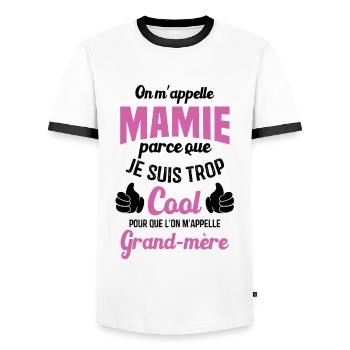 On m'appelle mamie parce que je suis trop cool - T-shirt contrasté Homme - blanc/noir - Devant - AI Model Female 172 light (172cm) & AI Model Male 178 dark (178cm)